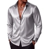 COOFANDY Mens Silk Satin Dress Shirts Long Sleeve Shiny Button Down Shirt(Light Gray)