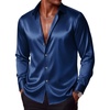 COOFANDY Mens Silk Satin Dress Shirts Long Sleeve Shiny Button Down Shirt(Navy Blue)