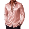 COOFANDY Mens Silk Satin Dress Shirts Long Sleeve Shiny Button Down Shirt(Pink)