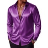 COOFANDY Mens Silk Satin Dress Shirts Long Sleeve Shiny Button Down Shirt(Purple)