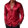 COOFANDY Mens Silk Satin Dress Shirts Long Sleeve Shiny Button Down Shirt(Wine Red)