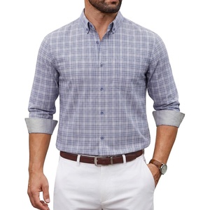 COOFANDY Men Plaid Dress Shirts Long Sleeve Button Down Shirts Cotton Shirt(Grey Plaid)