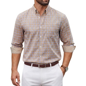 COOFANDY Men Plaid Dress Shirts Long Sleeve Button Down Shirts Cotton Shirt(Khaki Plaid)