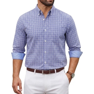 COOFANDY Men Plaid Dress Shirts Long Sleeve Button Down Shirts Cotton Shirt(Sky Blue White Plaid)