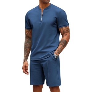 COOFANDY Men’s 2 Piece Set Short Sleeve Polo Shirt and Shorts Summer Suits(Blue)