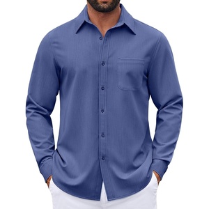 COOFANDY Mens Dress Shirts Untucked Long Sleeve Button Down Denim Shirt Stretch Business Casual Shirts(Deep Blue)