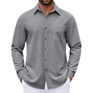 COOFANDY Mens Dress Shirts Untucked Long Sleeve Button Down Denim Shirt Stretch Business Casual Shirts(Grey)