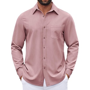COOFANDY Mens Dress Shirts Untucked Long Sleeve Button Down Denim Shirt Stretch Business Casual Shirts(Pink)