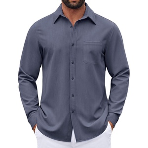 COOFANDY Mens Dress Shirts Untucked Long Sleeve Button Down Denim Shirt Stretch Business Casual Shirts(Stone Blue)