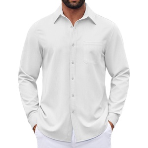 COOFANDY Mens Dress Shirts Untucked Long Sleeve Button Down Denim Shirt Stretch Business Casual Shirts(White)