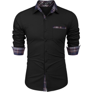 COOFANDY Men’s Long Sleeve Dress Shirt Plaid Collar Casual Button Down Shirts(Black/Navy Blue)