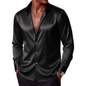 COOFANDY Mens Silk Satin Dress Shirts Long Sleeve Shiny Button Down Shirt(Black)