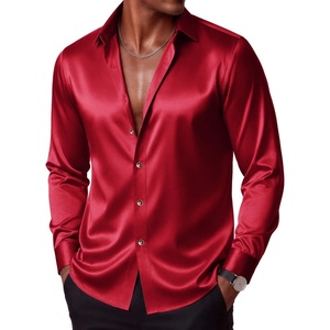 COOFANDY Mens Silk Satin Dress Shirts Long Sleeve Shiny Button Down Shirt(Wine Red)