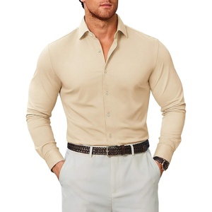 COOFANDY Mens Stretch Dress Shirts Muscle Fit Wrinkle Free Long Sleeve Button Down Shirt Business Casual Shirts(Light Khaki)