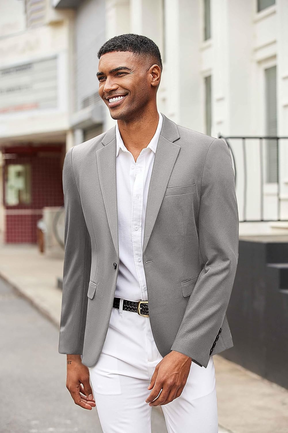 image:imageCOOFANDY Men Blazer Jacket Lightweight Knit Sport Coats Casual Suit JacketsLight Gray