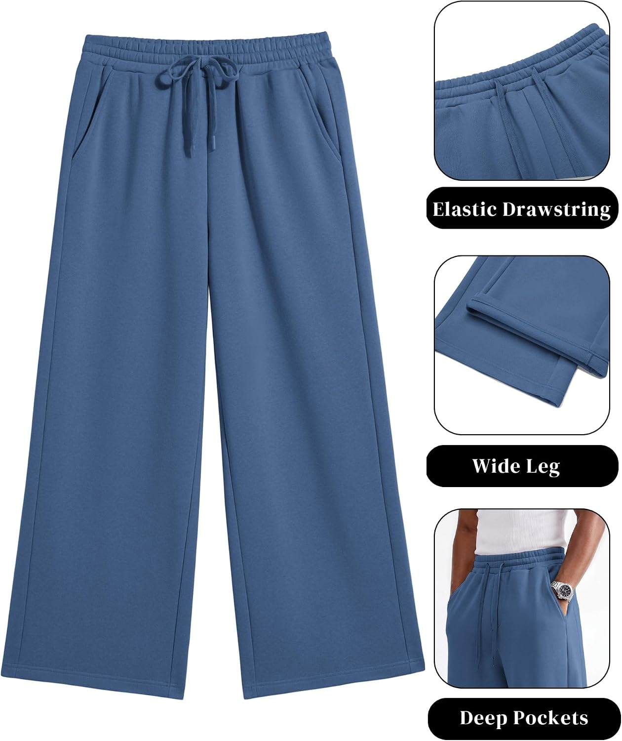 image:imageCOOFANDY Mens Casual Baggy Sweatpants Cotton Wide Leg Drawstring PantsBlue