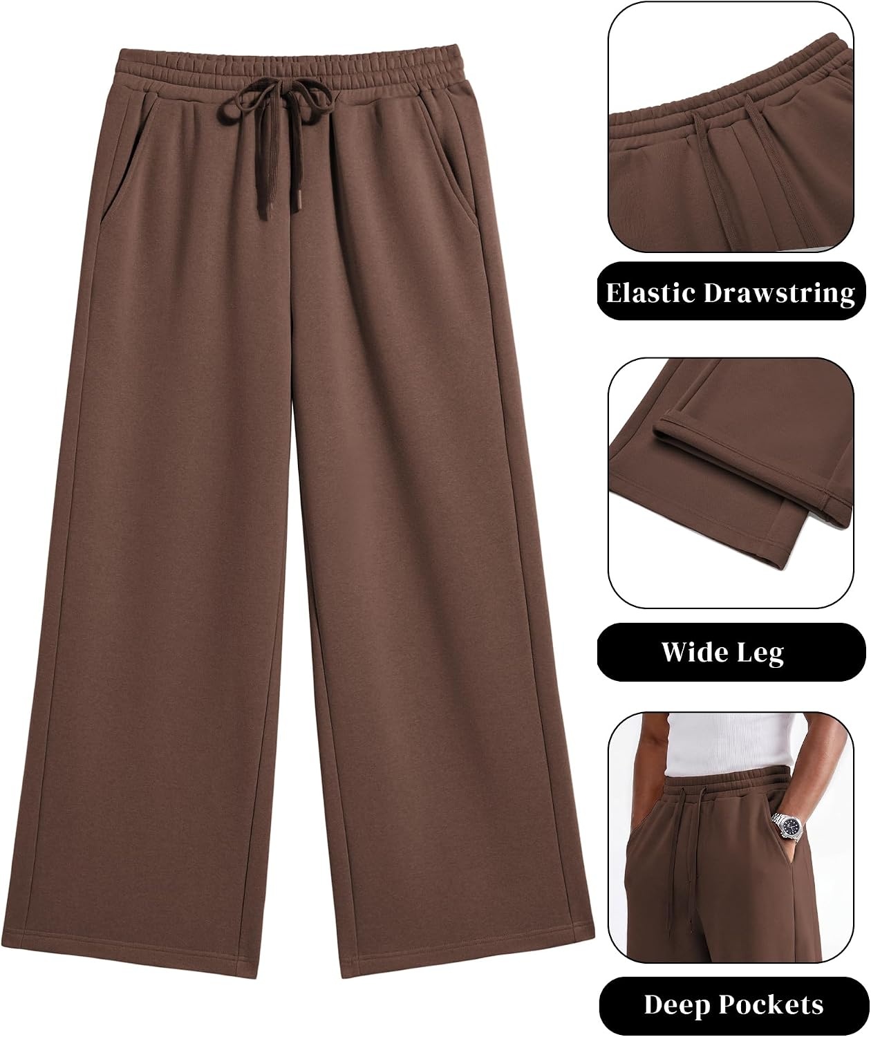 image:imageCOOFANDY Mens Casual Baggy Sweatpants Cotton Wide Leg Drawstring PantsBrown