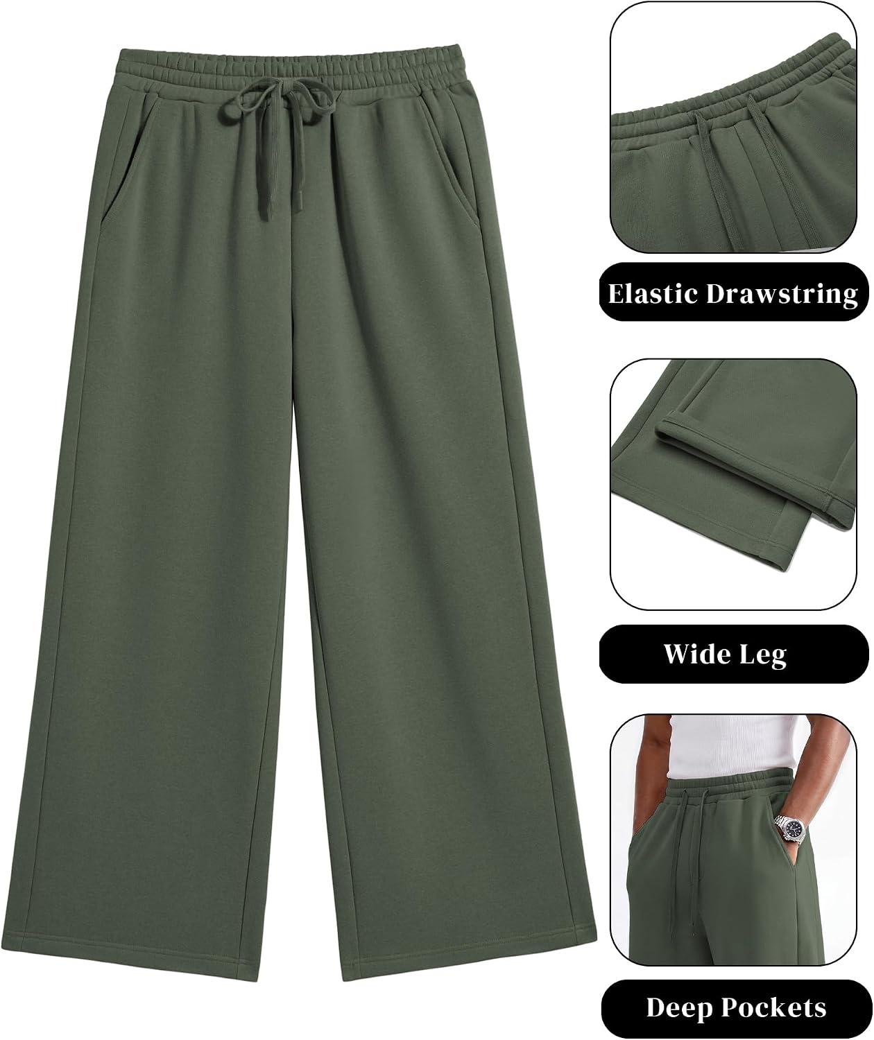 image:imageCOOFANDY Mens Casual Baggy Sweatpants Cotton Wide Leg Drawstring PantsDark Green