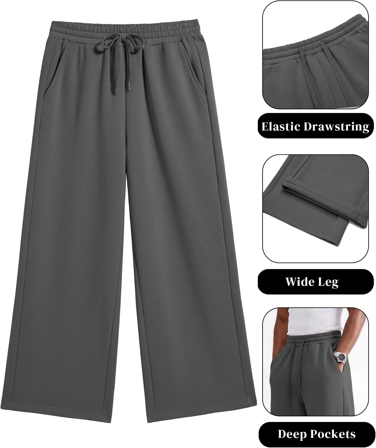 image:imageCOOFANDY Mens Casual Baggy Sweatpants Cotton Wide Leg Drawstring PantsDark Grey