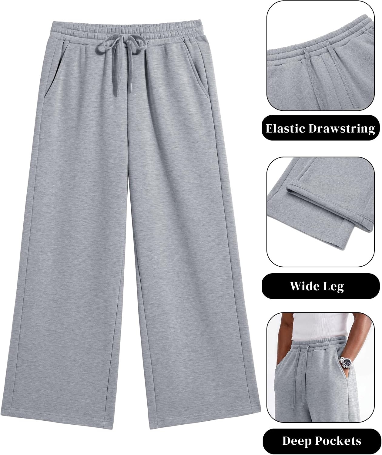 image:imageCOOFANDY Mens Casual Baggy Sweatpants Cotton Wide Leg Drawstring PantsLight Grey