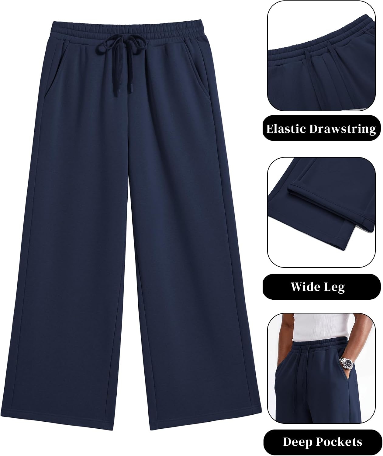 image:imageCOOFANDY Mens Casual Baggy Sweatpants Cotton Wide Leg Drawstring PantsNavy Blue