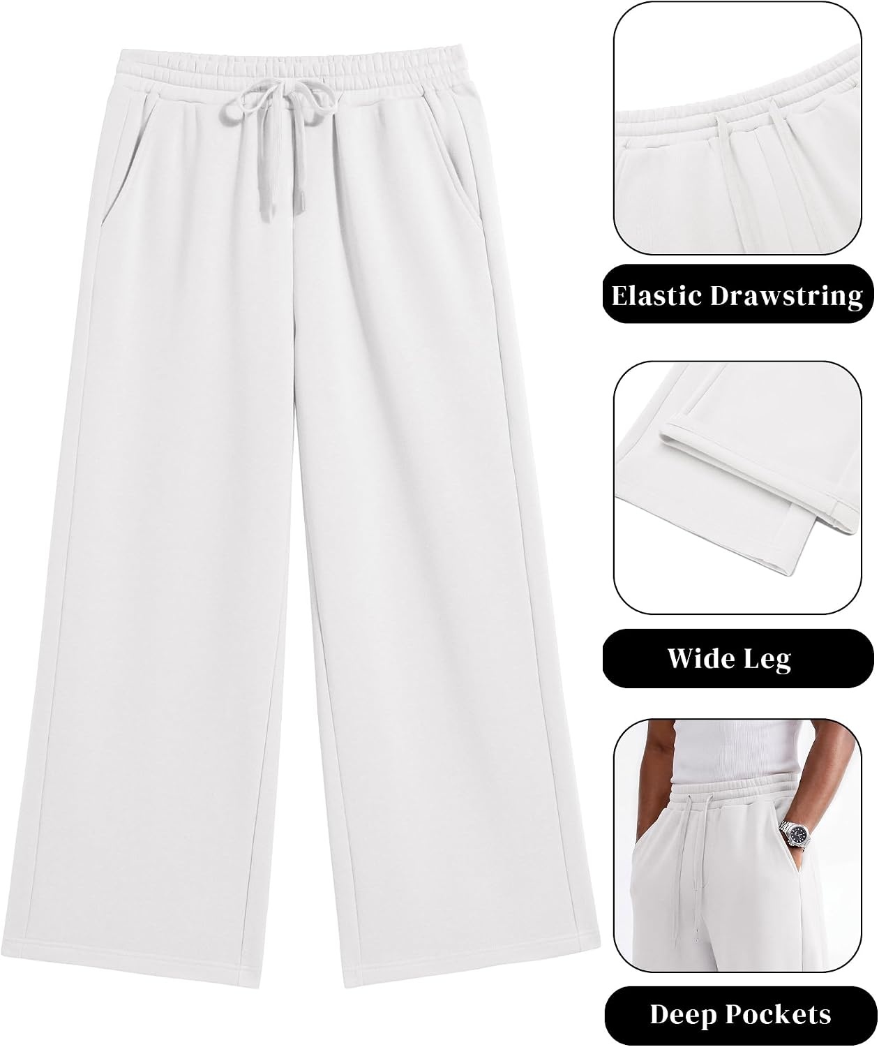 image:imageCOOFANDY Mens Casual Baggy Sweatpants Cotton Wide Leg Drawstring PantsWhite