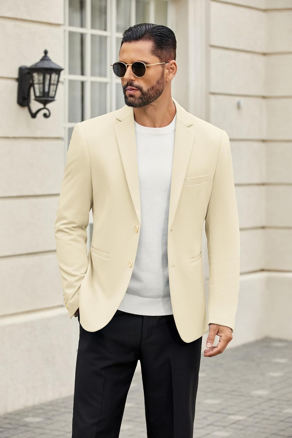 image:imageCOOFANDY Mens Casual Blazer Slim Fit Two Button Knit Sport CoatBeige