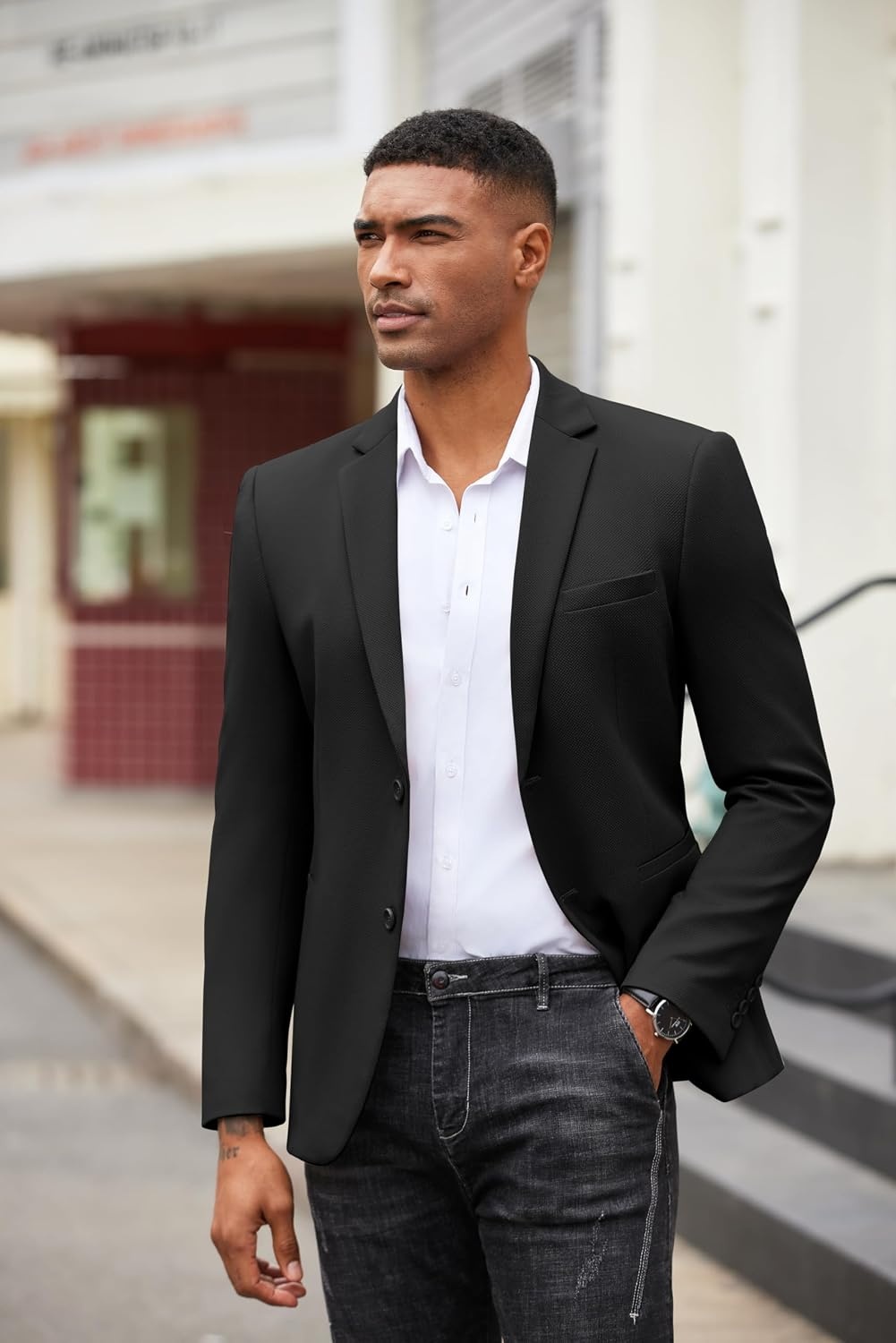 image:imageCOOFANDY Mens Casual Blazer Slim Fit Two Button Knit Sport CoatBlack