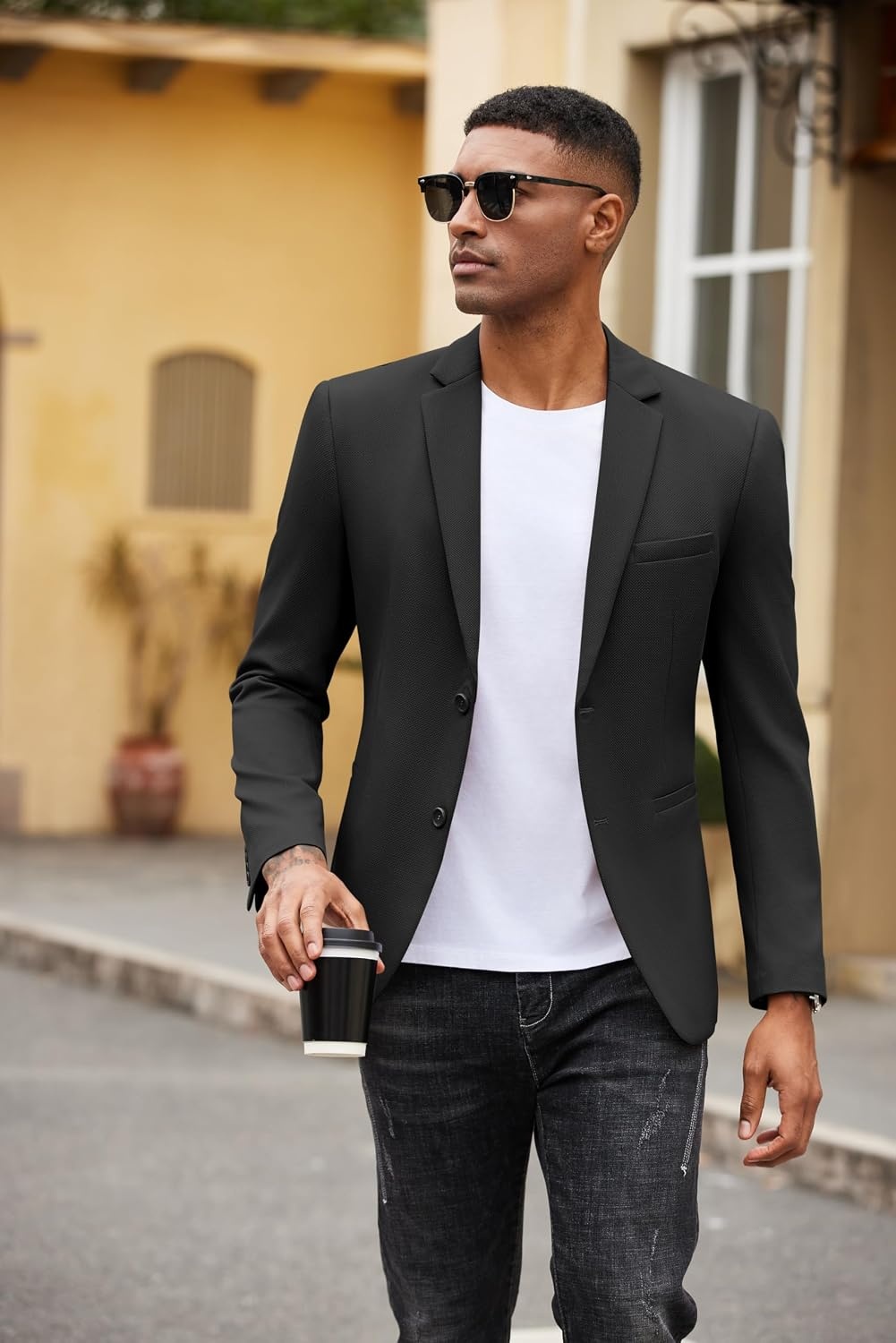 image:imageCOOFANDY Mens Casual Blazer Slim Fit Two Button Knit Sport CoatBlack