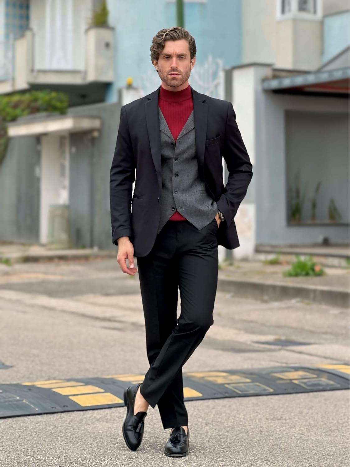 image:imageCOOFANDY Mens Casual Blazer Slim Fit Two Button Knit Sport CoatBlack