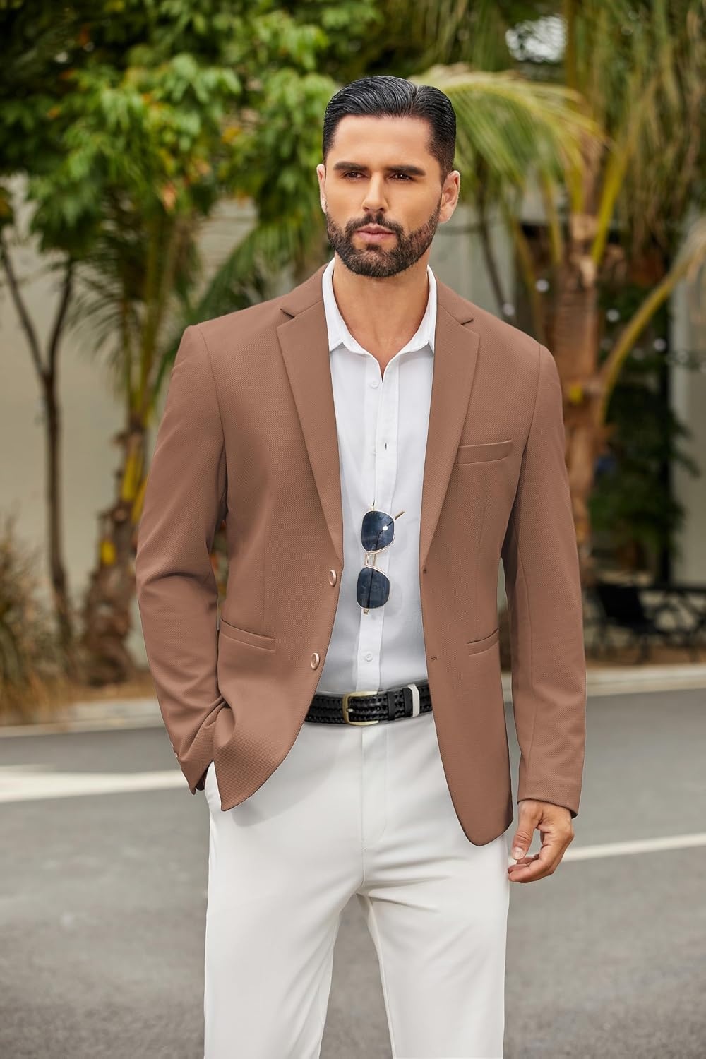 image:imageCOOFANDY Mens Casual Blazer Slim Fit Two Button Knit Sport CoatBrown