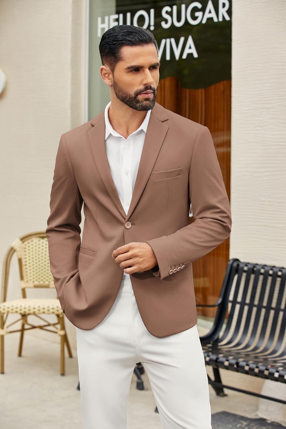 image:imageCOOFANDY Mens Casual Blazer Slim Fit Two Button Knit Sport CoatBrown