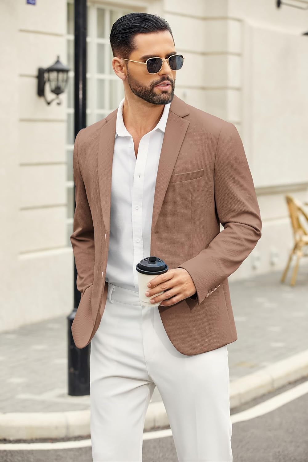 image:imageCOOFANDY Mens Casual Blazer Slim Fit Two Button Knit Sport CoatBrown