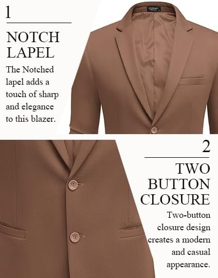 image:imageCOOFANDY Mens Casual Blazer Slim Fit Two Button Knit Sport CoatBrown