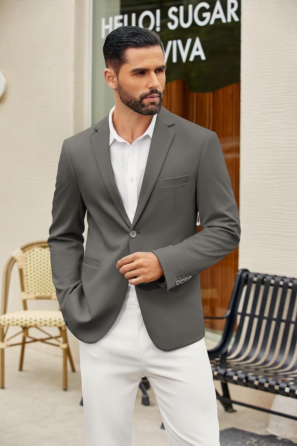 image:imageCOOFANDY Mens Casual Blazer Slim Fit Two Button Knit Sport CoatDark Grey