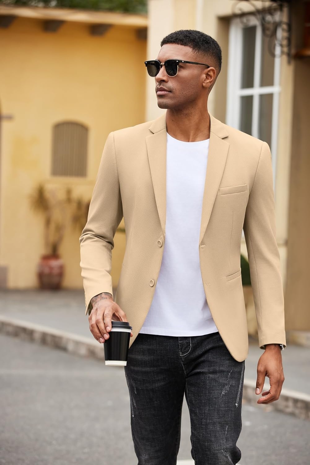 image:imageCOOFANDY Mens Casual Blazer Slim Fit Two Button Knit Sport CoatKhaki