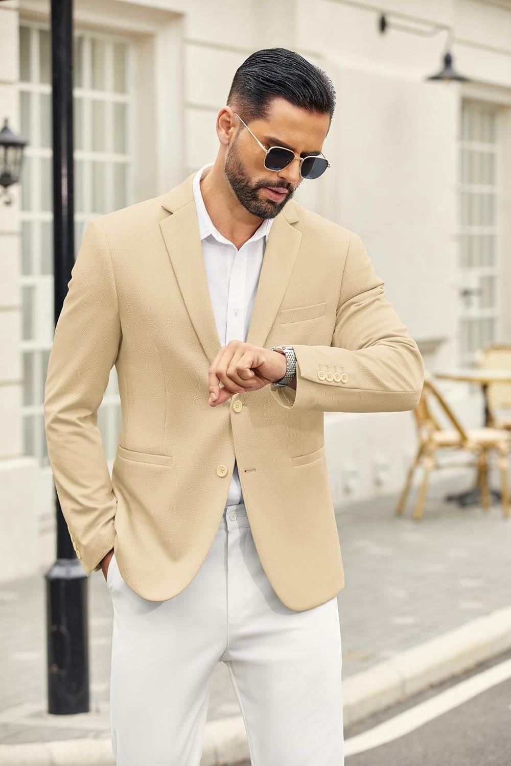 image:imageCOOFANDY Mens Casual Blazer Slim Fit Two Button Knit Sport CoatLight Khaki