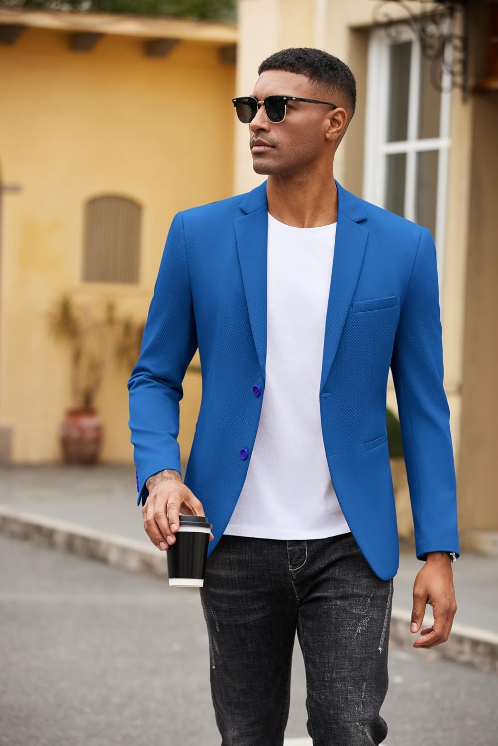 image:imageCOOFANDY Mens Casual Blazer Slim Fit Two Button Knit Sport CoatRoyal Blue