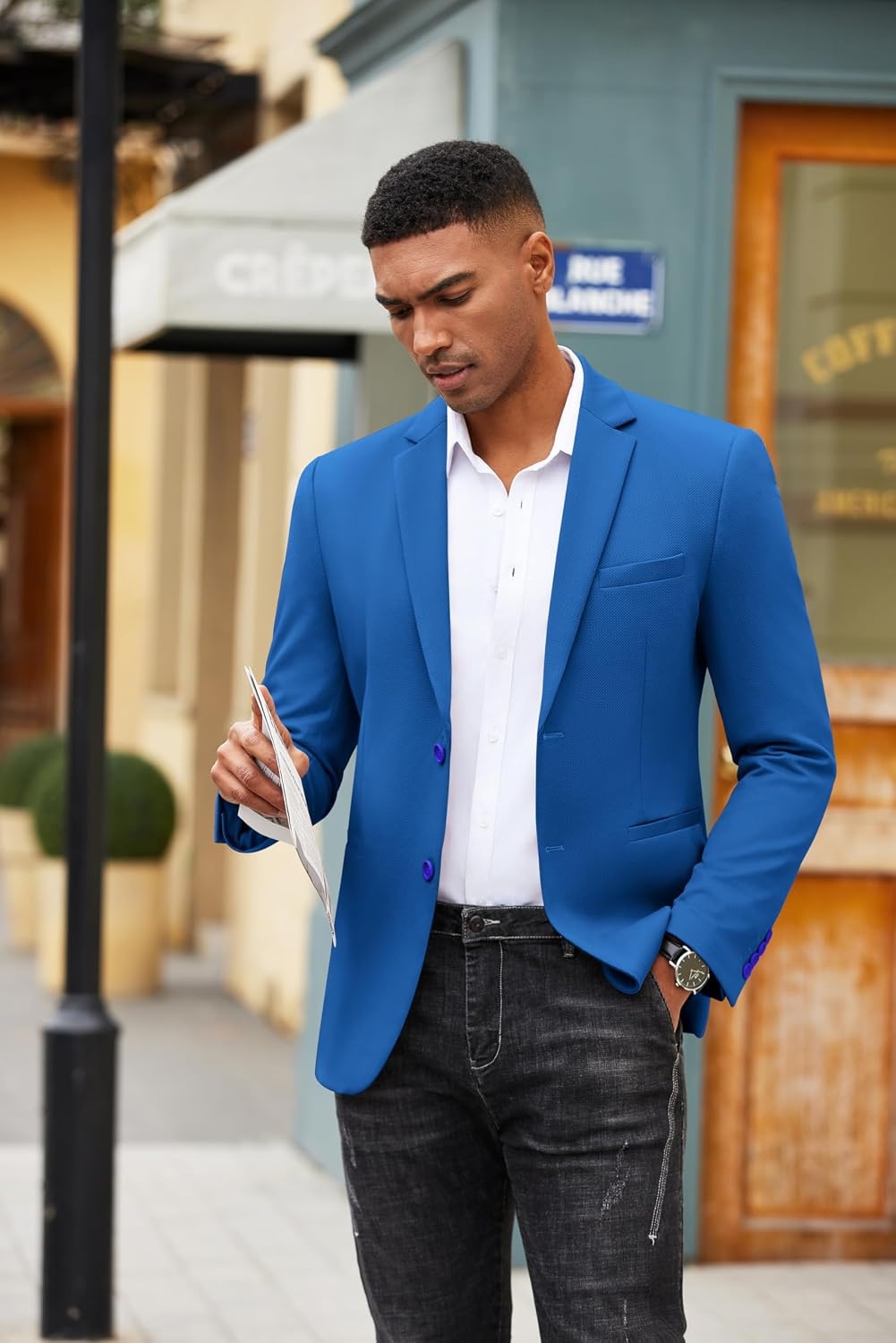 image:imageCOOFANDY Mens Casual Blazer Slim Fit Two Button Knit Sport CoatRoyal Blue