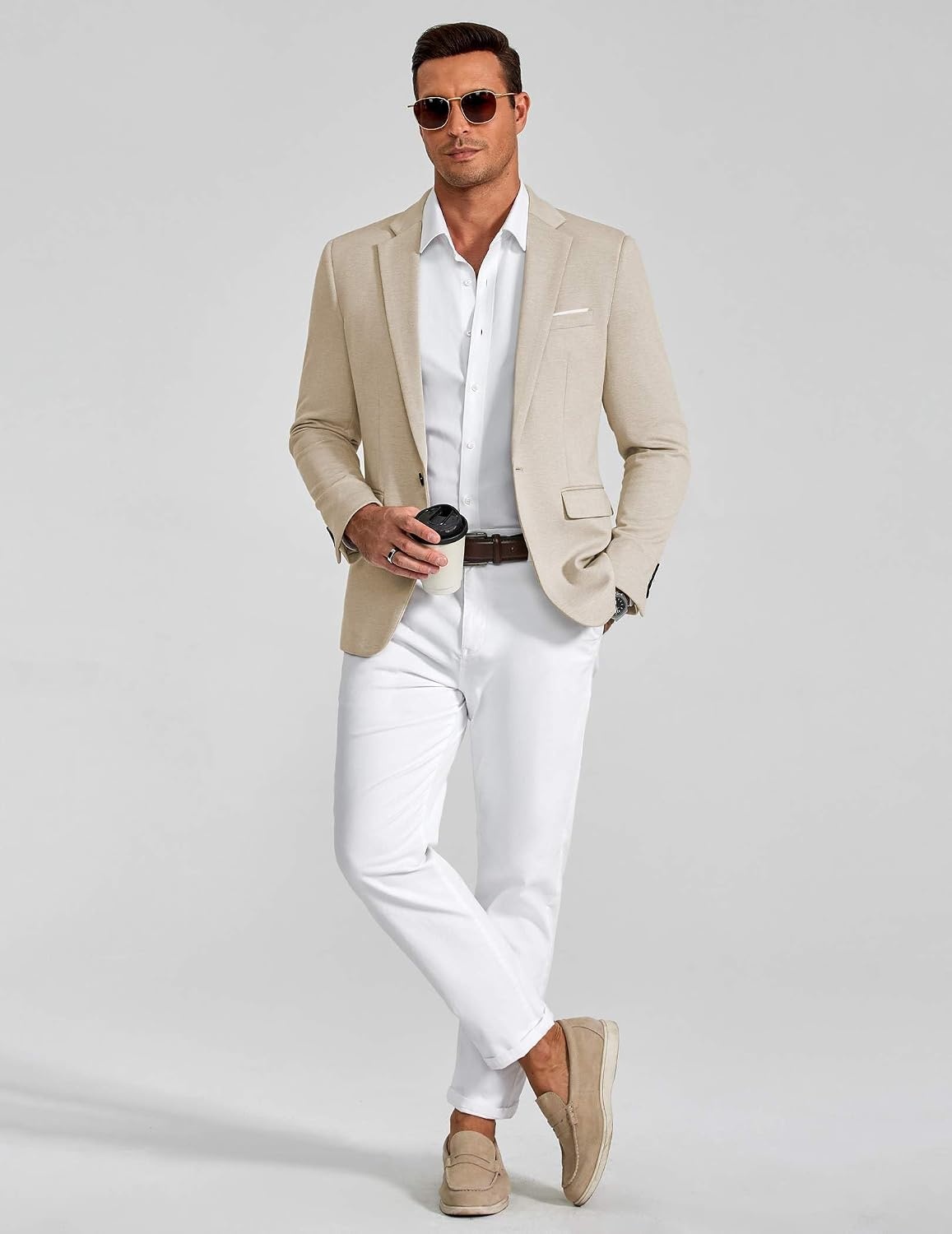 image:imageCOOFANDY Mens Casual Knit Blazer Sport Coats Business Suit JacketLight Khaki