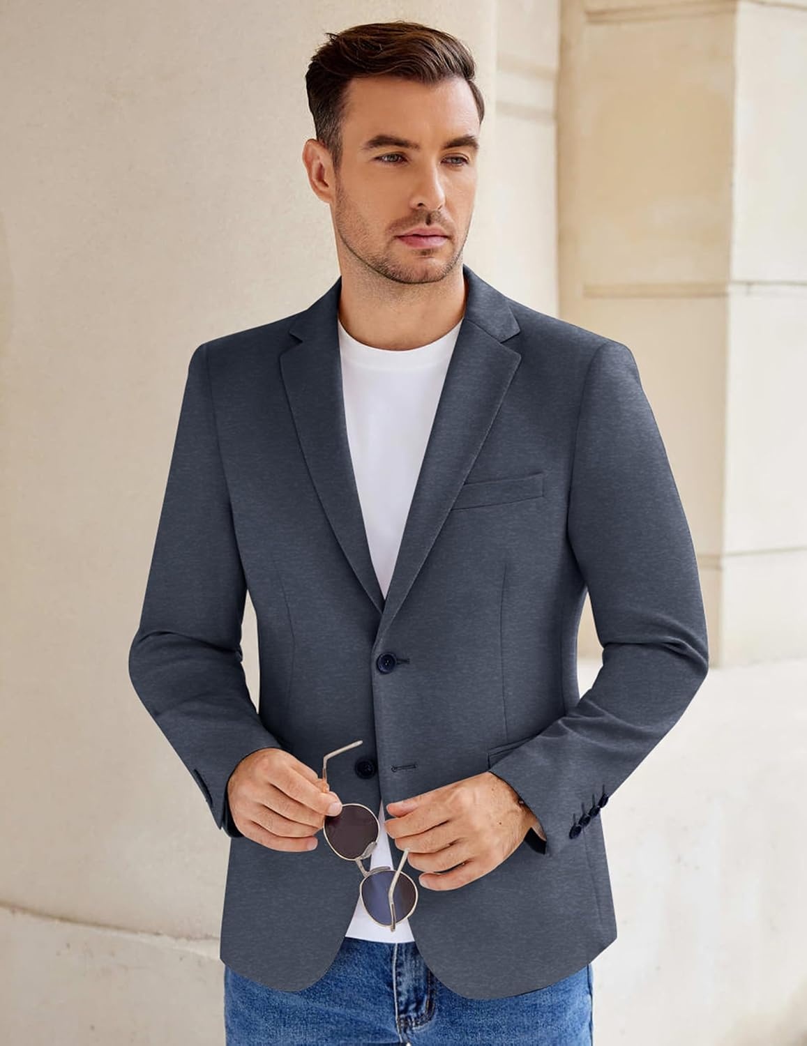 image:imageCOOFANDY Mens Casual Knit Blazer Stretch Sport Coat Two Button Suit JacketsNavy Blue
