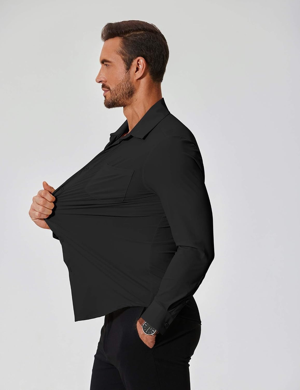 image:imageCOOFANDY Mens Muscle Fit Dress Shirts Wrinkle Free Long Sleeve Button Down ShirtBlack