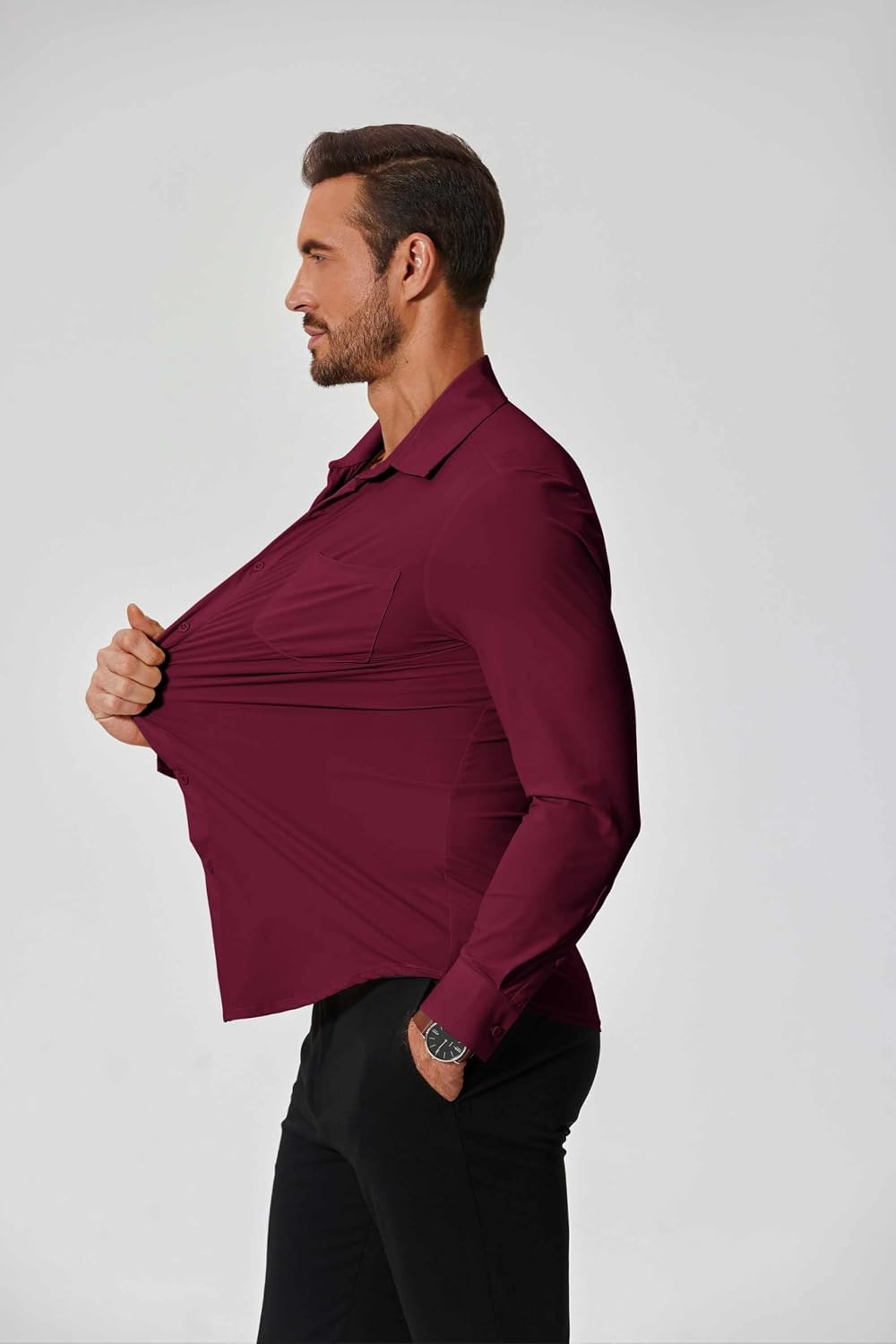 image:imageCOOFANDY Mens Muscle Fit Dress Shirts Wrinkle Free Long Sleeve Button Down ShirtDark Red