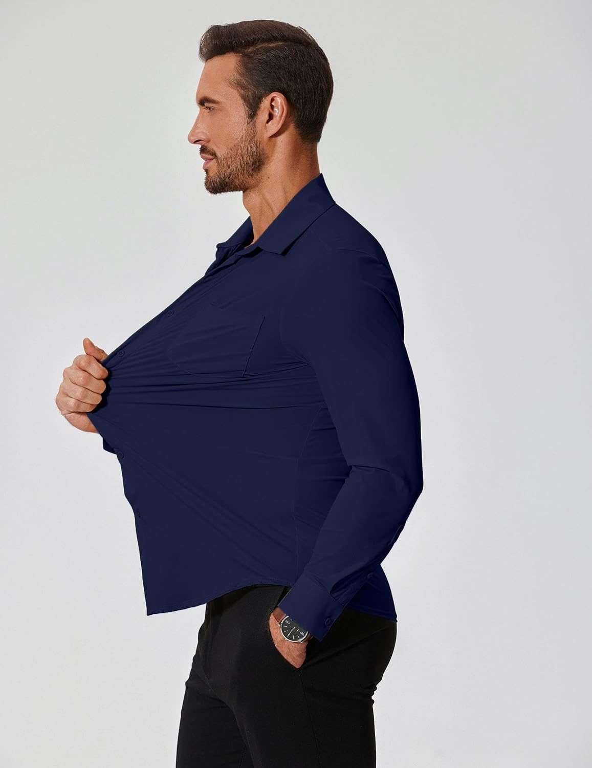image:imageCOOFANDY Mens Muscle Fit Dress Shirts Wrinkle Free Long Sleeve Button Down ShirtDeep Blue
