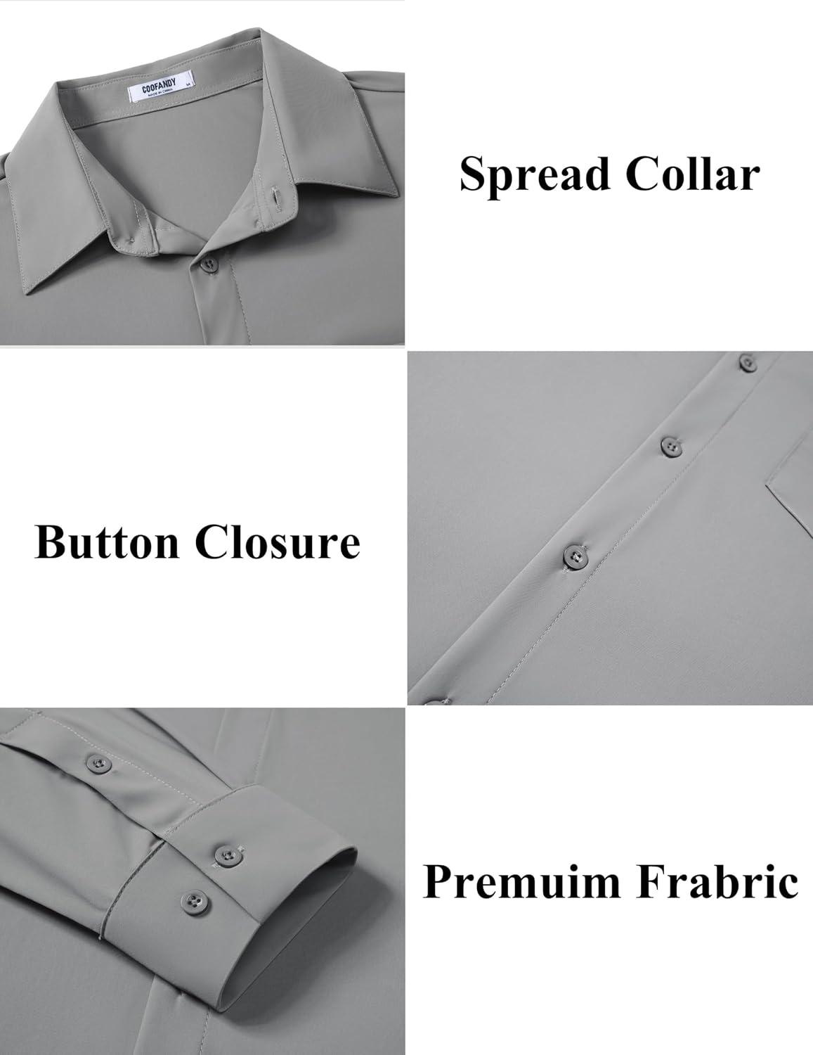 image:imageCOOFANDY Mens Muscle Fit Dress Shirts Wrinkle Free Long Sleeve Button Down ShirtLight Grey