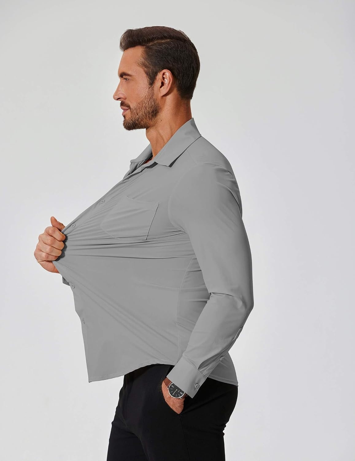 image:imageCOOFANDY Mens Muscle Fit Dress Shirts Wrinkle Free Long Sleeve Button Down ShirtLight Grey