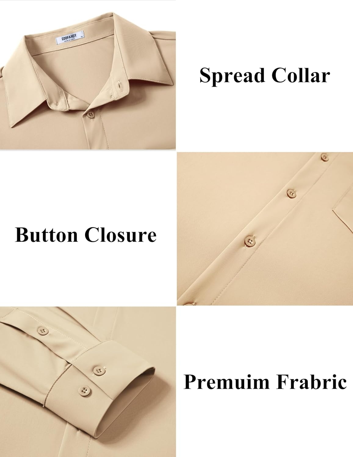 image:imageCOOFANDY Mens Muscle Fit Dress Shirts Wrinkle Free Long Sleeve Button Down ShirtLight Khaki