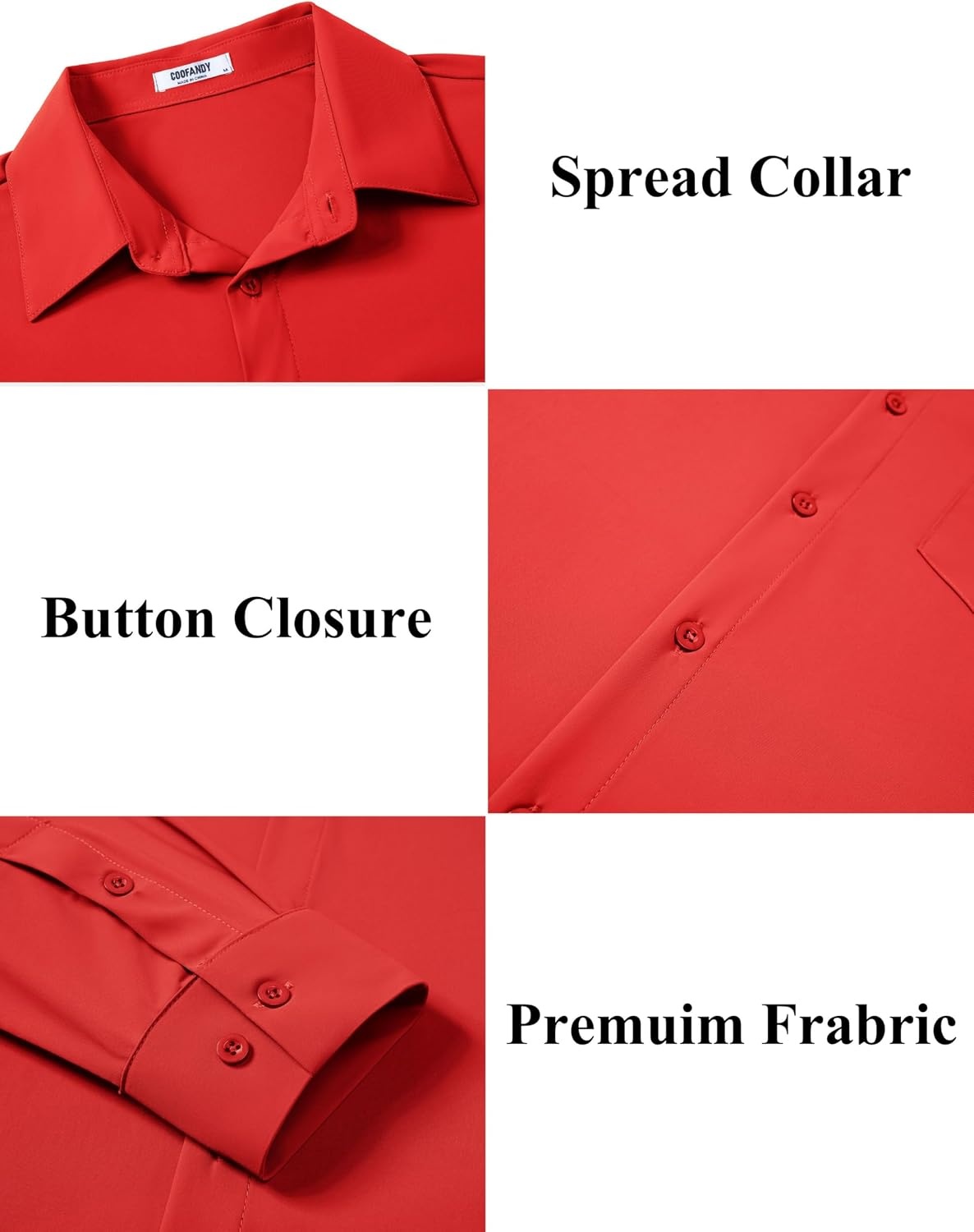 image:imageCOOFANDY Mens Muscle Fit Dress Shirts Wrinkle Free Long Sleeve Button Down ShirtRed