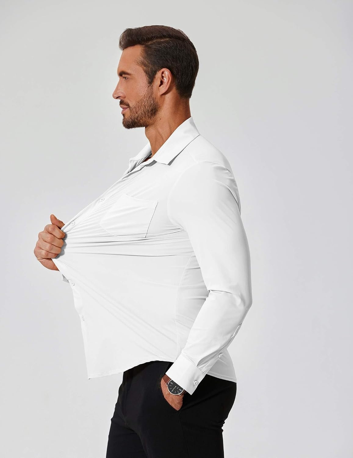 image:imageCOOFANDY Mens Muscle Fit Dress Shirts Wrinkle Free Long Sleeve Button Down ShirtWhite