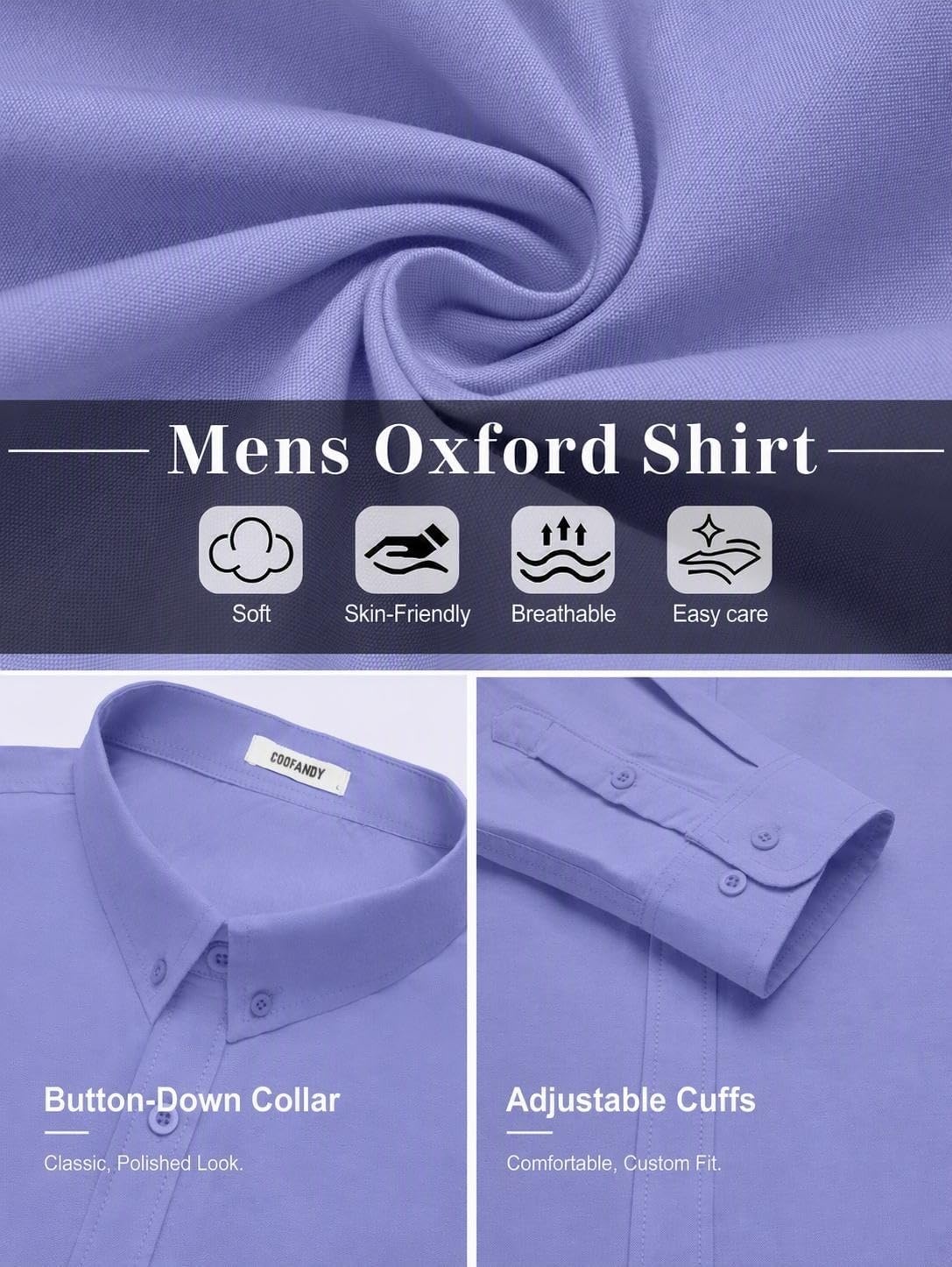 image:imageCOOFANDY Mens Oxford Shirt Long Sleeve Dress Shirt Casual Button Down ShirtDenim Blue